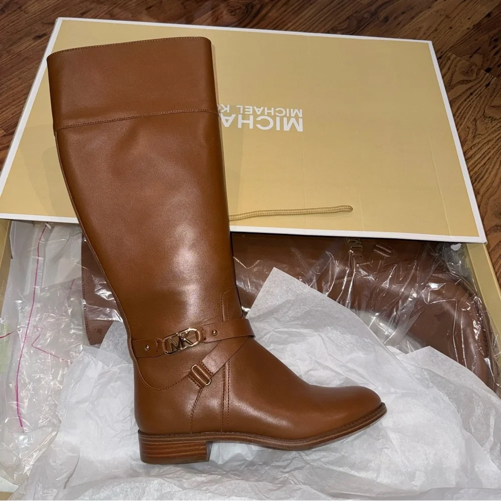 Michael Kors Kincaid Riding Boot in Luggage 7.5 NWT - Picture 1 of 6